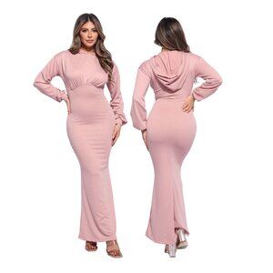 Blush 👑 Hooded Long Sleeve Maxi Dress – Chic & Cozy Elegance